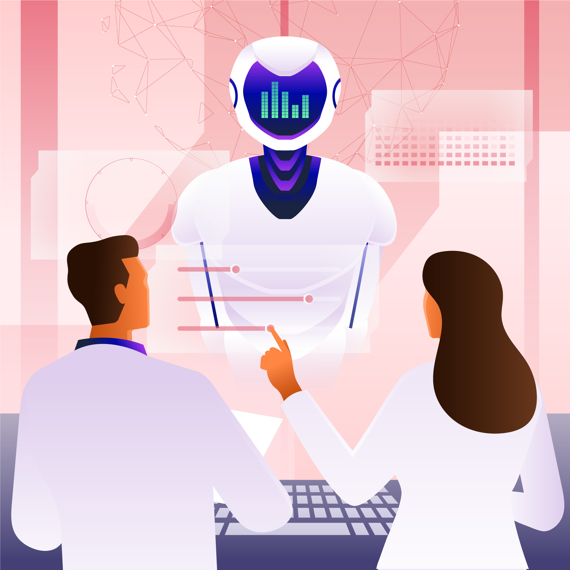 Illustration of AI analyzing an interview process